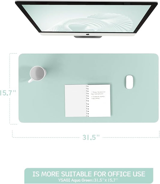 YSAGi Non-Slip Leather Desk Pad, Waterproof Laptop Computer Desk Keyboard Mat, Table Protector Blotter Mat, Large Mouse Pad for Office/Work/Home/Decor(Mint Green, 31.5" x 15.7")