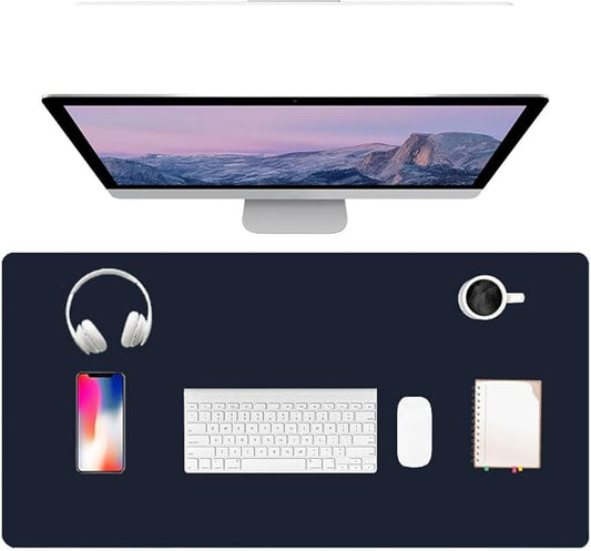 PU Leather Desk Pad Protector Gaming Mouse Pad Non Slip Desk Mat for Keyboard and Mouse Waterproof Desk Writing Pad for Office and Home Desk Accessories(Dark Blue, 47.2 * 17.7)