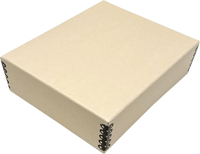 Lineco Museum Archival Storage Box, 8.75x10.75x3 in. Drop Front Design. Acid-Free with Metal Edge. Organize Photos, Pictures, Prints, Documents, Crafts, DIY. Tan, 1 Pack