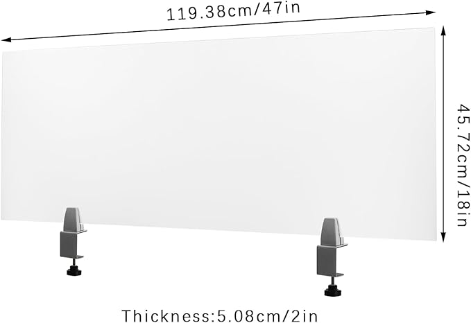 Desk Divider for Students and Desk Privacy Panel, Frosted Acrylic Plexiglass Shield with Clamps for Offices Schools Call Centers, Ideal Cubicle Light Shield - 47”L X18”W