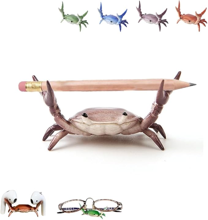 Purple crab-shaped pen and pencil holder for desk — playful desktop organizer