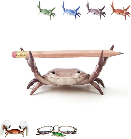 Purple crab-shaped pen and pencil holder for desk — playful desktop organizer