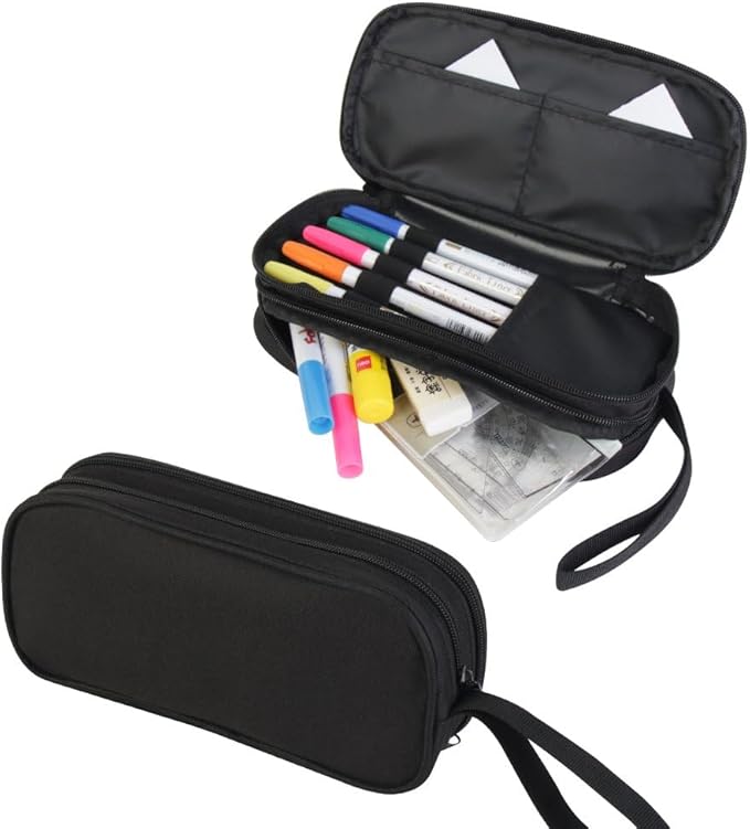 HiGaits Pencil Case for Boys,Multi-Slot Large Capacity Pencil Pouch with Soft Zipper, Durable Pen Box Twin Cats