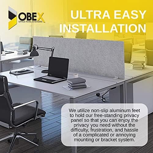 OBEX Free Standing Desk PET Privacy Screen, Table Top Home & Office Furniture Partitions and Dividers, Portable Workstation Freestanding Panels, 18" x 30" Shadow