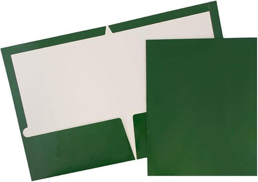 JAM PAPER Laminated Two Pocket Glossy School Folders - Letter Size - High Gloss Green - Bulk 100/Box