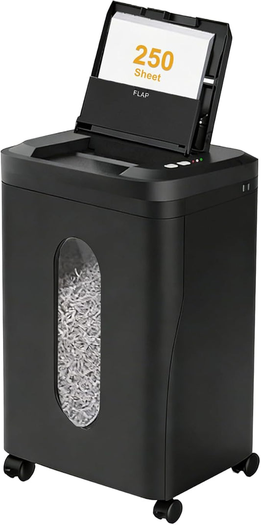 QUIETLEMON 250-Sheet Heavy Duty Paper Shredder Auto Feed, P-5 Security Level, 60Min Non Stop Commercial Shredder for Office Home, Micro Cut, 8.72 Gallon Bin, <60dB Quiet, Auto Anti-Jam (OL380)