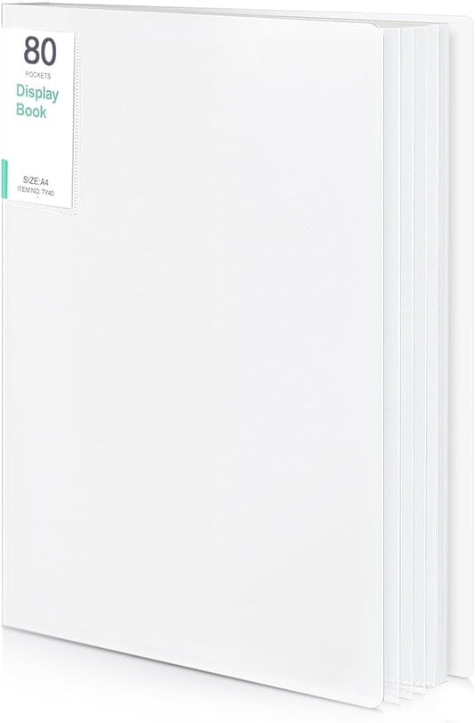 Phyxin 80-Pocket Portfolio Binder Organizer, Binder Sheet Protectors 8.5" x 11", Displaying 160 Page Plastic Folders for Documents, Document Organizer for Concert, Artwork, School & Office Use, White