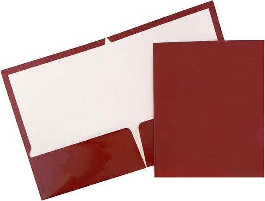 JAM PAPER Laminated Two Pocket Glossy School Folders - Letter Size - High Gloss Maroon Red - Bulk 100/Box