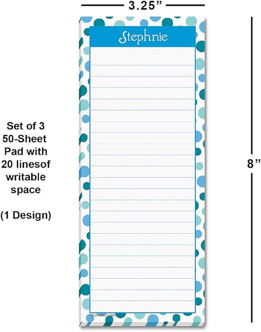 Current Zippy Dots Personalized Notepads – Set of 3, 50-Sheet Lined Paper Pads, Memo Pad, Shopping List, To-Do Notes, Office Organizer