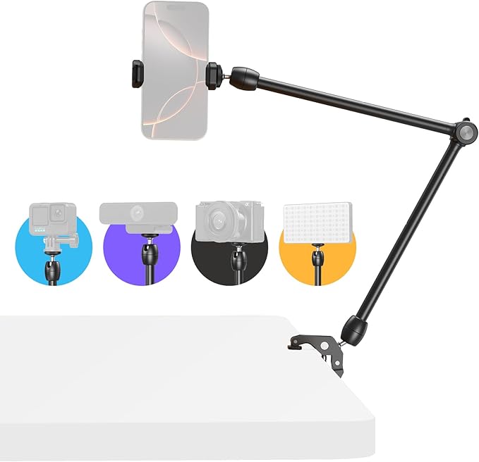 SMALLRIG Desktop Magic Arm Support with Crab-Shaped Clamp Kit, Aluminum Alloy, 24.3x4.5x1.1 in, 0.6lb Payload, for Smartphones, Webcams, Action Cameras, 5624