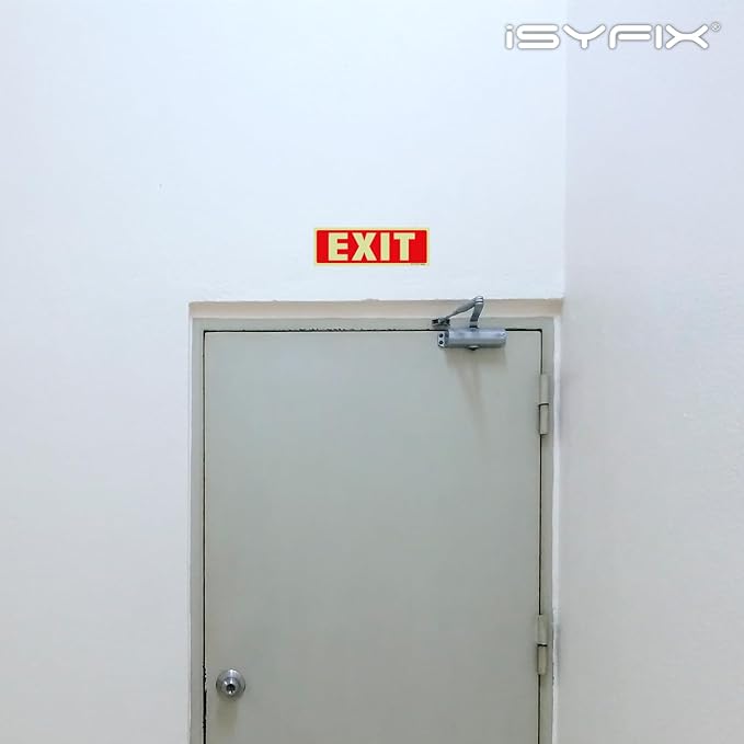 iSYFIX Exit Glow in the Dark Sign Stickers – 12 Pack 12x4 Inch – Photoluminescent Vinyl, Laminated for UV, Weather & Fade Resistance, Indoor & Outdoor for Business, School, Office, Warehouse