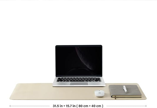 Leather Desk Mat - Non-Slip PU Desk Pad for Office and Home - Desk Organization and Accessories - Ideal for Large Mouse Pad and Desk Mats on Top of Desks (Beige,31.5"x 15.7")