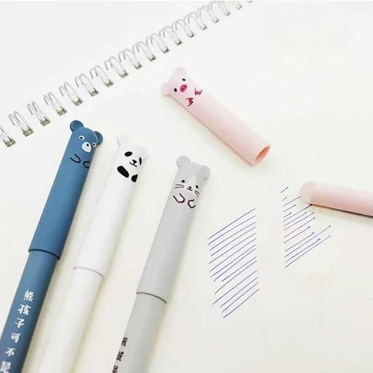 Piaogui 6pcs 0.5mm Erasable Gel Pens,Kawaii Cute Bear Pig Erasable Gel Pen Set Kawaii Pens Back to School Stationery Supplies for Writing Noting Journaling Kids Gifts (White-6 Pcs)