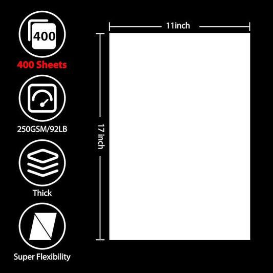 OcePor 400 Sheets White Cardstock 11” x 17”, 92lb/250gsm Card Stock, Thick Card Stock Paper, Heavy Cardstock Paper for Printer, Resume, Scrapbooks, Art, Crafts, Business Cards