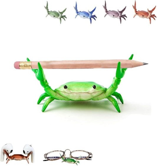 Green crab-shaped pen and pencil holder for desk — playful desktop organizer