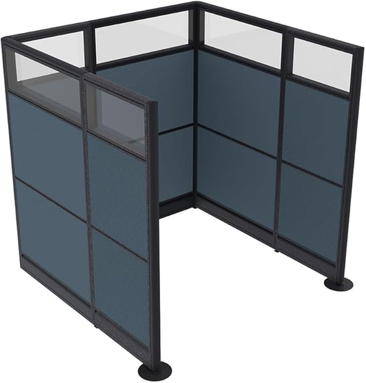 Workstation Wall Partition | Cubicle Workstation | Privacy Office Divider with Glass | U Shape Single Cubicle | Emerald Collection | 5x5x65 H | Slate Fabric