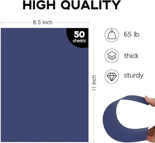 50 Pack 65lb Blue Cardstock 8.5 x 11 Pastel Paper, Goefun Navy Blue Card Stock Printer Paper for Wedding Invitations, DIY Cards, Menus, Crafts