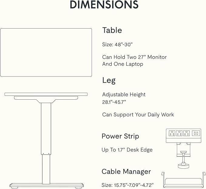 FLEXISPOT EN2 Whole-Piece Standing Desk with Clamp Power Strip, 48 x 30 Electric Stand Up Height Adjustable Desk with Cable Management (Black Frame + 48" Black Walnut Desktop, 2 Packages)