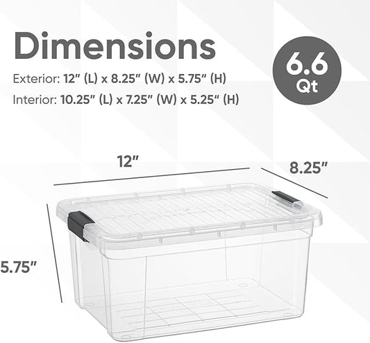 Superio Storage Bins with Lids- 4 Pack, 6.6 Qt Clear Boxes for Organizing, Stackable Plastic Containers- BPA Free, Non-Toxic, Odor Free, Organizer for Home, Office, Dorm
