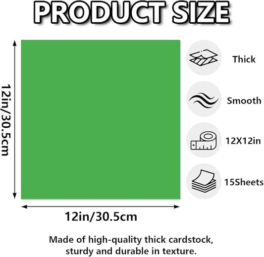 15 Sheets Green Cardstock 12"x12",250gsm/90lb Heavyweight Cardstock Paper,Thick and Smooth Card Stock Perfect for Card Making, Scrapbooking and Crafts