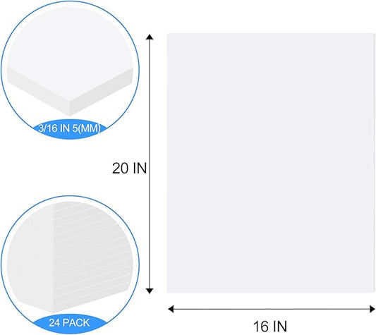 ToLanbbt 24 Pack White Foam Board, 16 x 20 x 3/16" Thick Foam Core Acid Free Poster Foamboard for Art Craft Projects, Painting, Displaying, Signage, Wedding, School