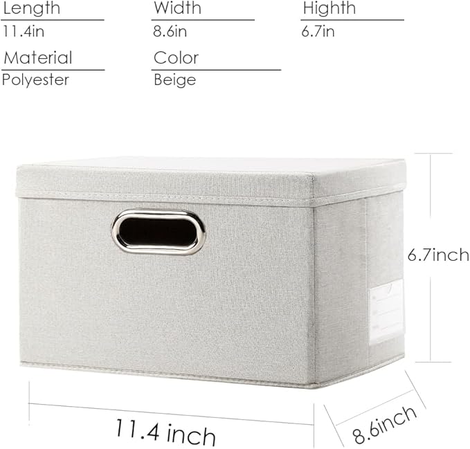 PRANDOM Storage Bins with Lids [3-Pack] Linen Fabric Foldable Storage... (Beig..