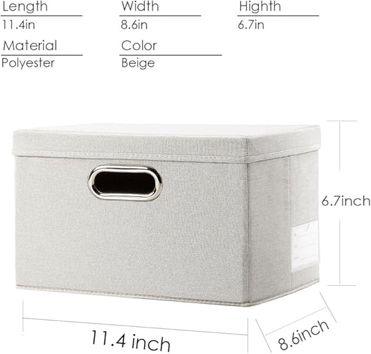 PRANDOM Storage Bins with Lids [3-Pack] Linen Fabric Foldable Storage... (Beig..
