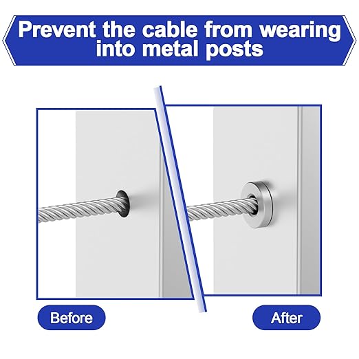 BLIKA Upgraded 100 Pack Stainless Steel Protector Sleeves for 1/8" 5/32" or 3/16" Deck Cable Railing, for Metal Posts, T316 Marine Grade, Cable Railing Protector Sleeves
