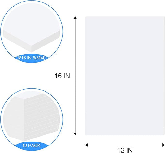 ToLanbbt 12 Pack White Foam Board, 12 x 16 x 3/16" Thick Foam Core Acid Free Poster Foamboard for Art Craft Projects, Painting, Displaying, Signage, Wedding, School