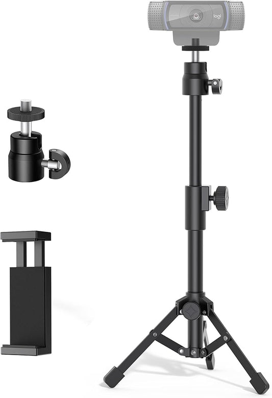 InnoGear Webcam Tripod, Extendable Webcam Stand for Desk Camera Stand Mount with Phone Holder for Webcam C922 C930e C920S C920 C615 C960 C920x BRIO 4K NexiGo N60, Right Light, GoPro with 1/4" Thread
