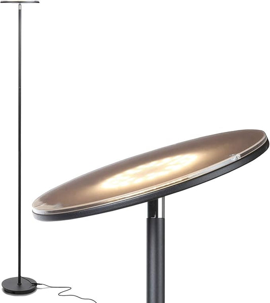 Brightech Sky LED Floor lamp, Torchiere Super Bright Floor Lamp for Living Room Decor & Office - Dimmable, Tall Standing Torch Lamp with Warm Light for Bedroom & Reading - Black