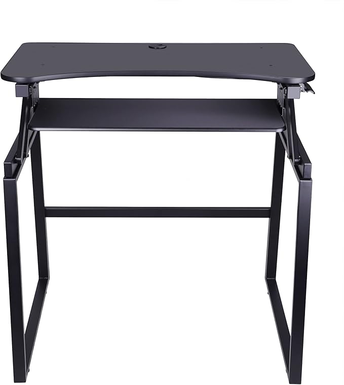 Rocelco 37.5" Height Adjustable Standing Desk Converter with Floor Stand Bundle - Slide Out Retractable Keyboard Tray - Sit Stand Up Dual Monitor Riser - Computer Workstation - Black (R DADRB-STFS)