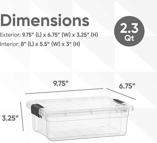 Superio Clear Storage Boxes with Lids, 2.3 Quart Plastic Container Bins for Organizing, Stackable Crates, BPA Free, Non Toxic, Odor Free, Organizers for Home, Office, School, and Dorm, 2 Pack