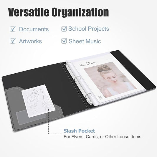 Uquelic 50-Pocket Binder with Plastic Sleeves for Letter/A4 Size(11" x 8.5"), Golden Rose Printed Cover, Document Binder Organizer for Papers, Certificates and Artwork with Rainbow PP Divider Pages