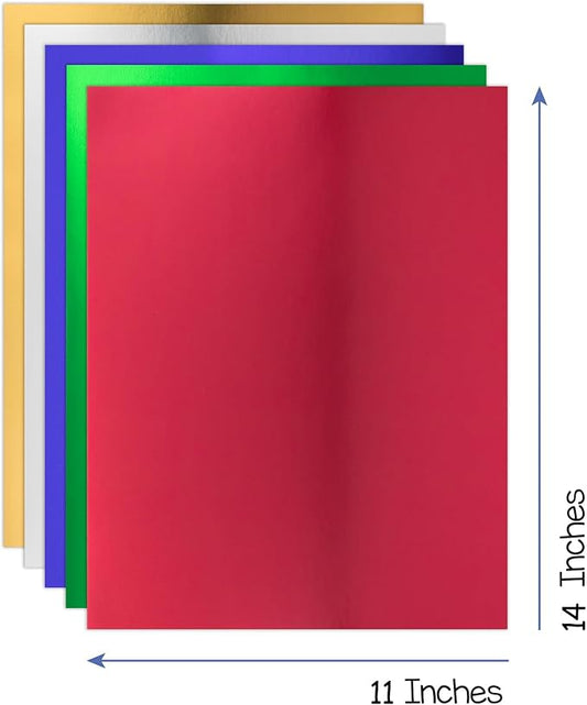 Hygloss Products Metallic Cardstock Sheets - 50 Sheets, 11” x 14” - 5 Assorted Colors - Sturdy 10 pt. - Foil Paper for Crafts, Scrapbooking, Posters & Decorations
