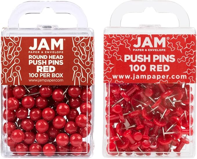 JAM PAPER Colorful Push Pins (Red)