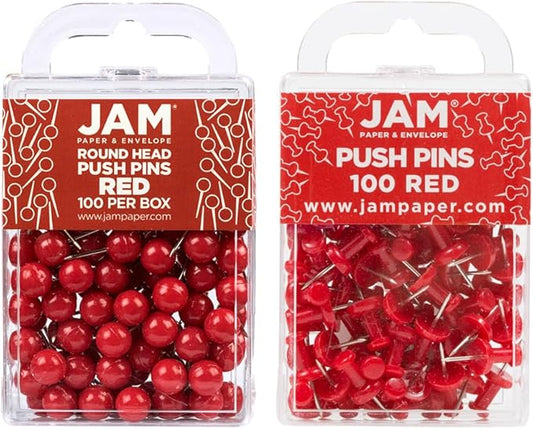 JAM PAPER Colorful Push Pins (Red)