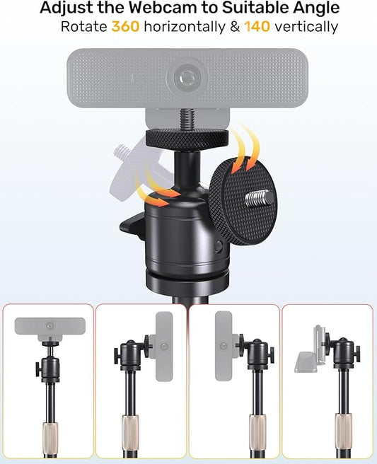 Webcam Tripod Stand for Desk Height Adjustable & 360° Swivel Webcam Mount Compatible with Logitech Webcam C922 C930e C920S C920 C615 C960 NexiGo N60 and BRIO and Other Devices with 1/4" Thread