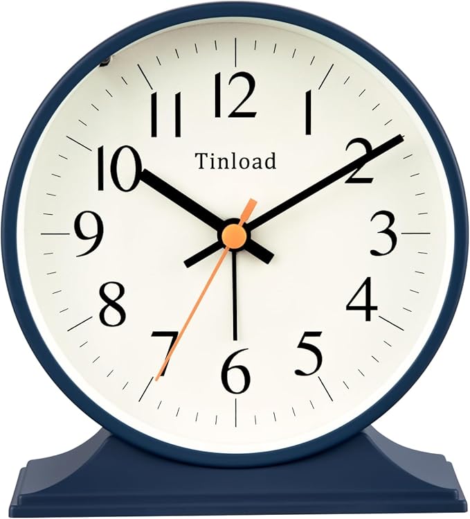 4.5"Retro Analog Alarm Clock,Vintage decor , Super Silent Non Ticking Small Clock with Manual Light, Snooze, Battery Operated, for Bedroom, Living Room, Office,Nightstand, Bedside, Desk ,Table(Blue)