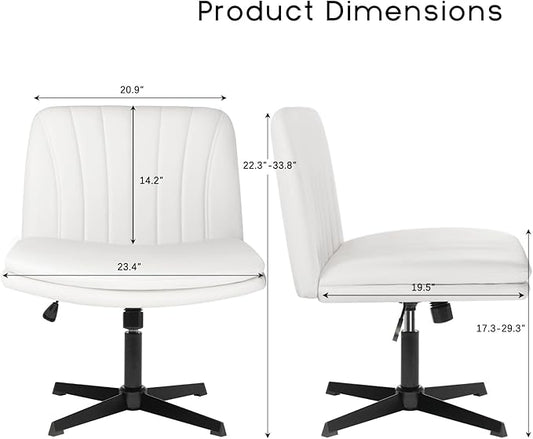 PUKAMI Criss Cross Legged Office Desk Chair No Wheels,PU Leather Modern Swivel Height Adjustable Wide Seat Mid Back Computer Task Vanity Chair for Home Office