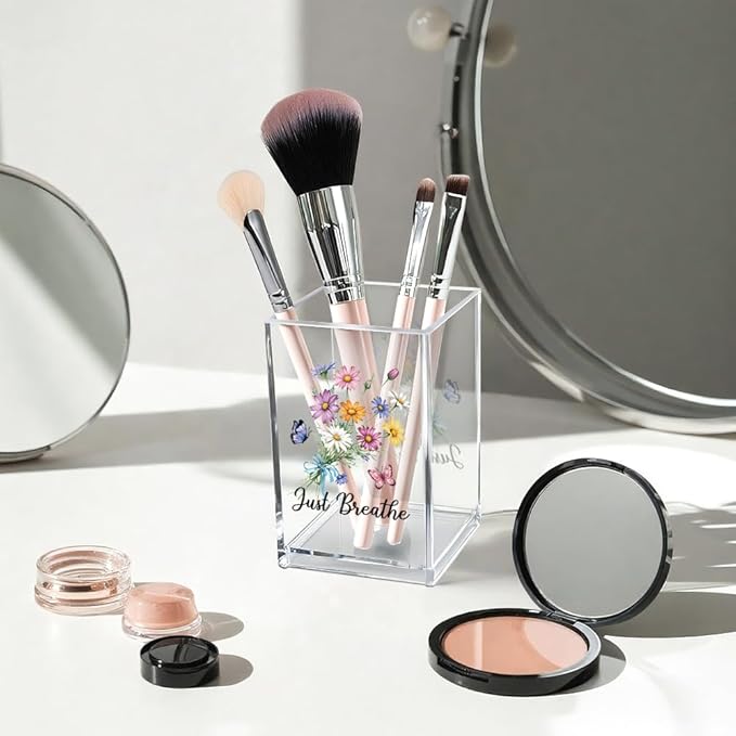 Vgrti Just Breathe Acrylic Cosmetic Pencil Pen Holder Cup, Hope Inspirational Makeup Brush Organizer Holder, Women Faith Gifts, Encouragement Gifts for Women Mom Daughter Sister Friend Yoga Teacher