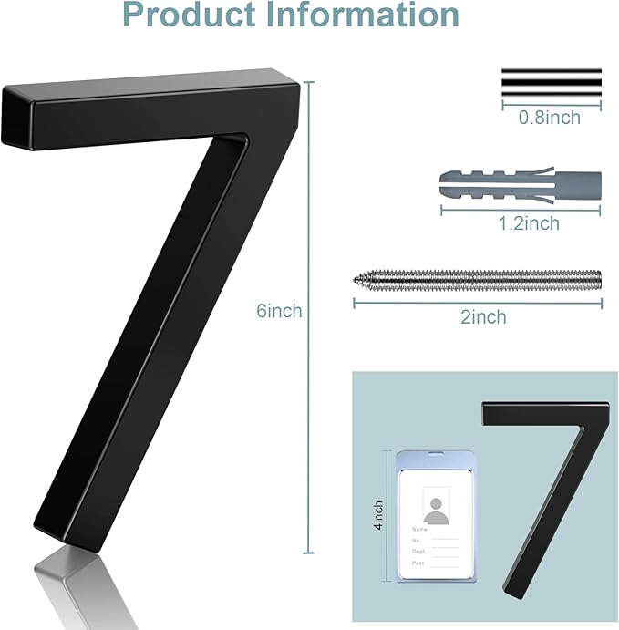 6" Floating Stainless Steel Address House Number, Modern Metal Anti-Rust House Numbers with Nail Kits for Door Garden Mailbox Decor Visibility Signage (9)