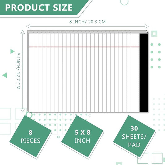 Legal Pads 5 x 8 Inch Notepad, 8 Pack Note Pads College Ruled Perforated Memo Pad for Work Study Daily Note Taking List, Lined Writing Pads Memo Refills Notepads for Office Home School, 30 Sheet/Pad