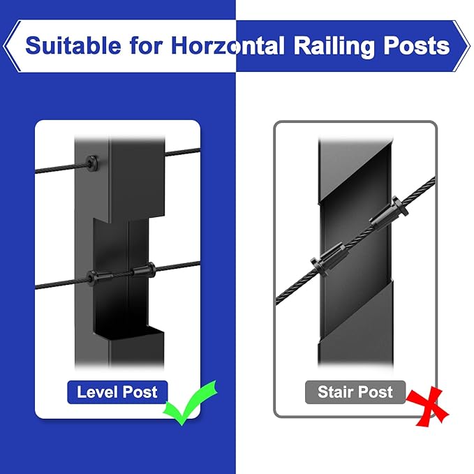 BLIKA Upgraded 40 Pack Stainless Steel Black Protector Sleeves for 1/8" 5/32" or 3/16" Deck Cable Railing, for Metal Posts, T316 Marine Grade, Cable Railing Protector Sleeves, Cable Railing Post Kits