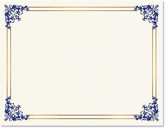 Empire Blue, Gold & White Parchment Certificate Papers - Pack of 100, Laser & Inkjet Printer Compatible, for Office, Business Awards, Graduation, School Diplomas, 8-1/2" x 11" on 60 lb. Text Stock
