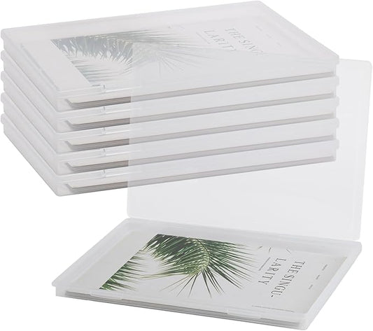 6 Pcs Photo Storage Box, 8x10 Inches Clear Scrapbook Paper and Photo Organizer with Snap-On Lock for Pictures, Crafts, Office Supplies, Stamps, and Documents