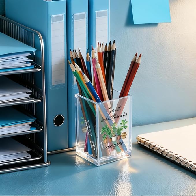 QYUVK Acrylic Pencil Holder — 'Growth Looks Different for Everyone'