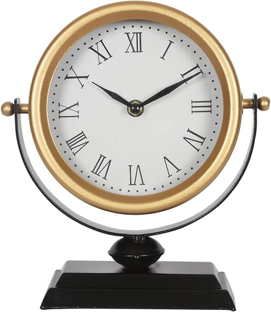 QIYAODECO Desk Clock - Classic Vintage Clock and Decorative Shelf Decor,Silent Non-Ticking Clock with Distressed Metal Frame for Office, Living Room or Bedroom