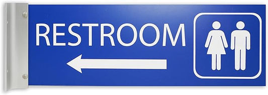 ALPHA DOG SIGNS Corridor Projecting Hallway Bathroom Sign, Left Arrow, 4"x12" Double Sided, Indoor/Outdoor, Easy Install, Durable Business Wayfinding Plaque, USA-Made (Blue)