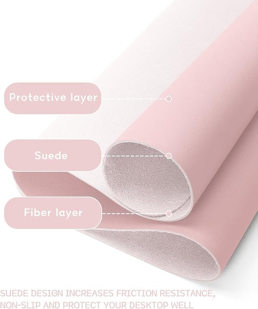 YSAGi Non-Slip Leather Desk Pad, Waterproof Laptop Computer Desk Keyboard Mat, Table Protector Blotter Mat, Large Mouse Pad for Office/Work/Home/Decor(Pink, 23.6" x 13.7")